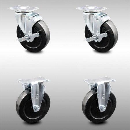 Service Caster 5 Inch SS Hard Rubber Wheel Swivel Top Plate Caster Set with 2 Brake 2 Rigid SCC SCC-SS20S514-HRS-TLB-2-R-2